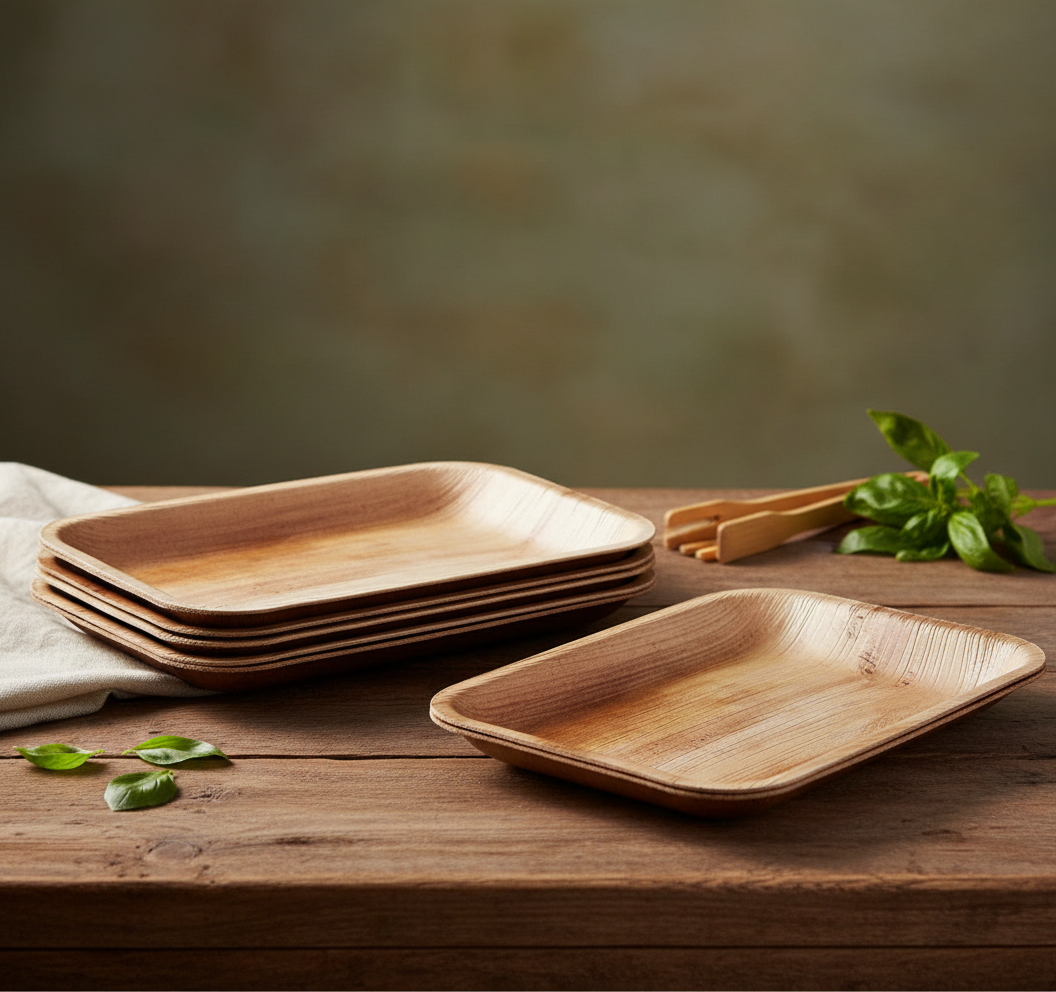 Rectangular ARECA Leaf serving plates